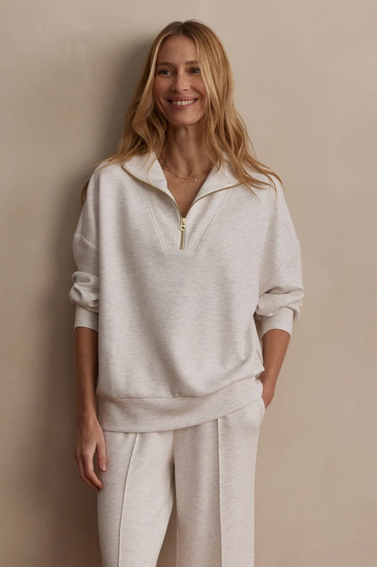 Sweatshirt mit Stehkragen in Elfenbein meliert