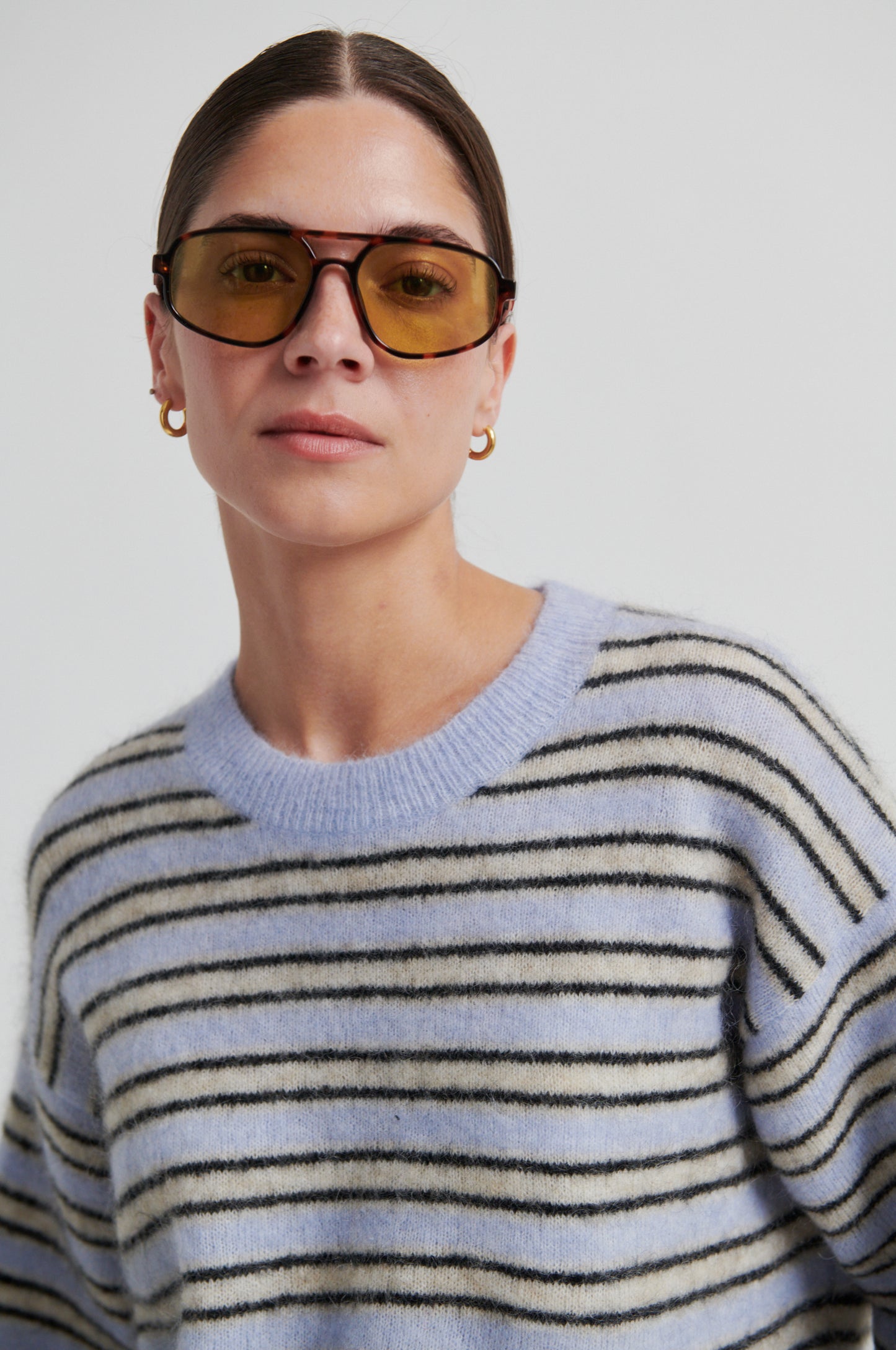 Flauschiger Kurzarm Pullover in Hellblau