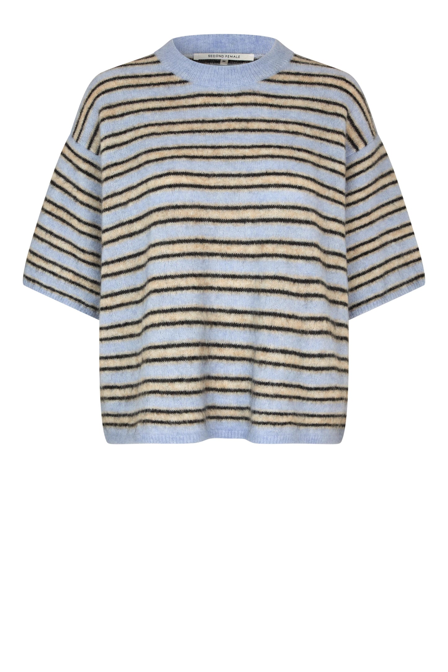 Flauschiger Kurzarm Pullover in Hellblau Detailansicht